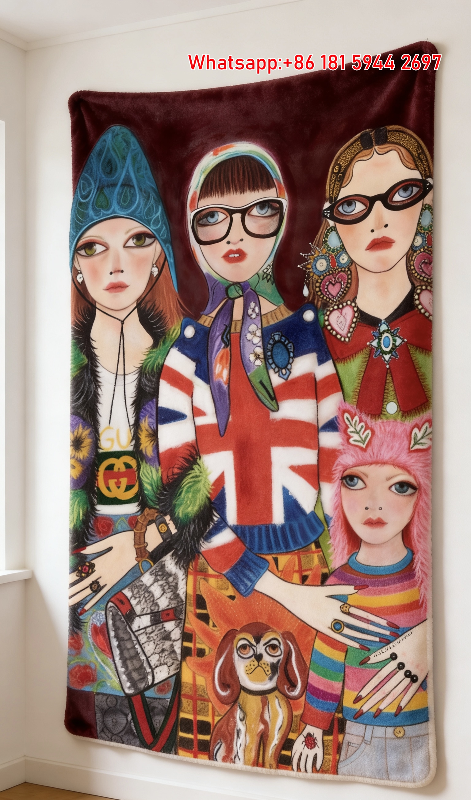 Gucci Fashion Illustration Flannel Blanket Wall Hanging throw blanket IMG_2426